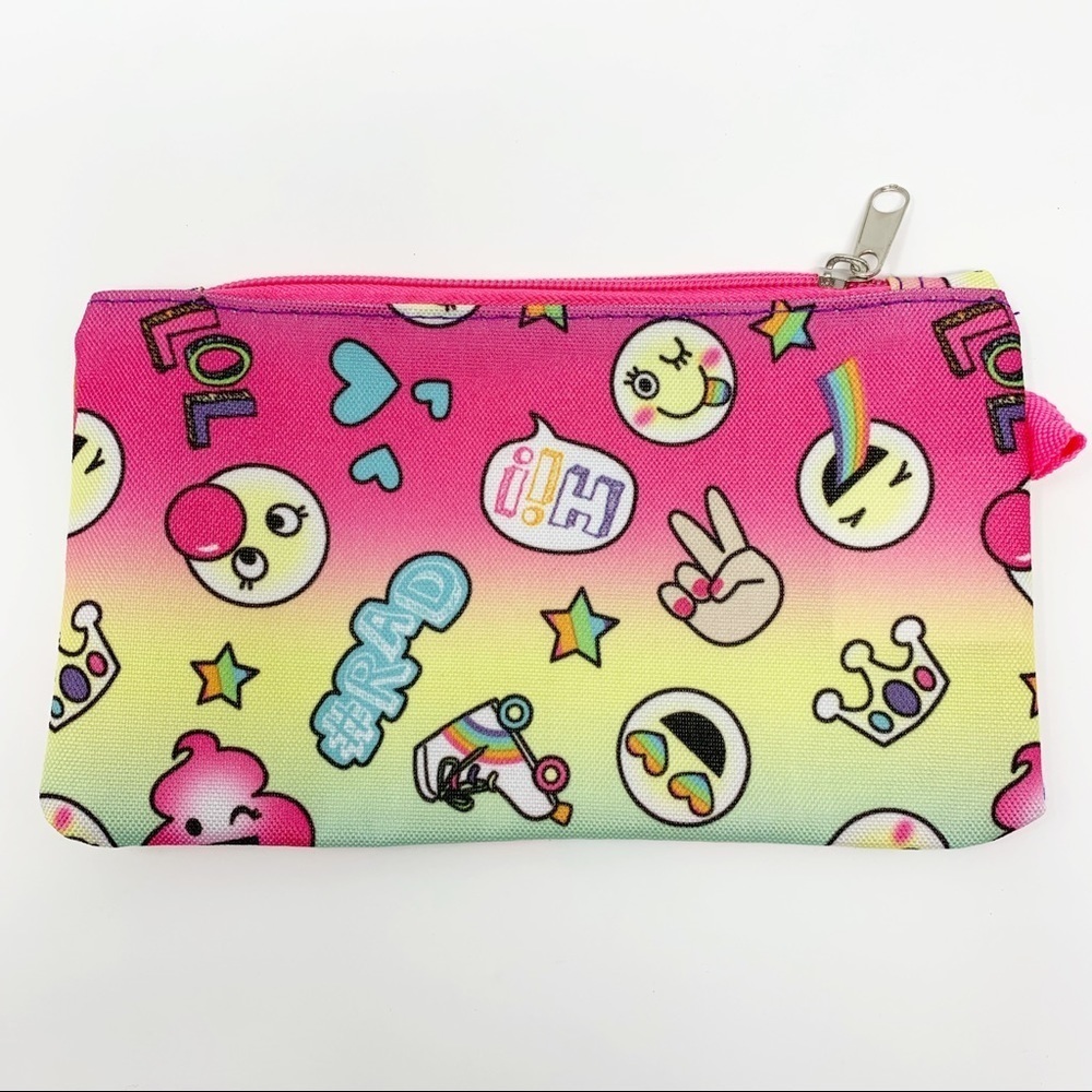 Girls Emoji Rainbow Zip Up Pouch Bag
